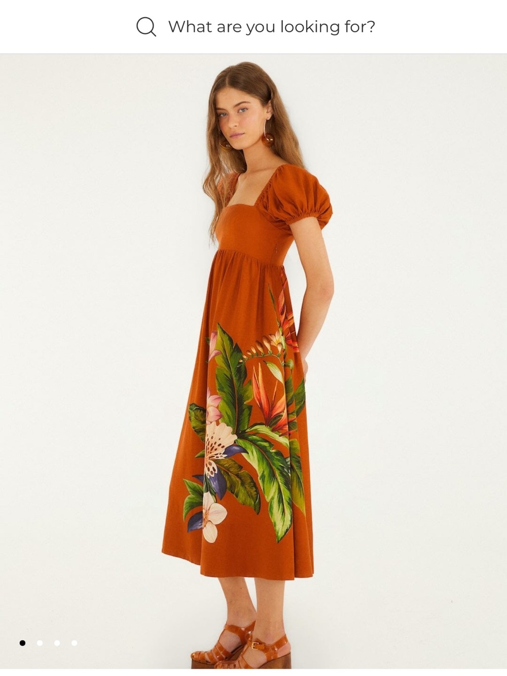 FARM Rio Brown Hilo Arrangement Midi Dress Tropical Floral NWT